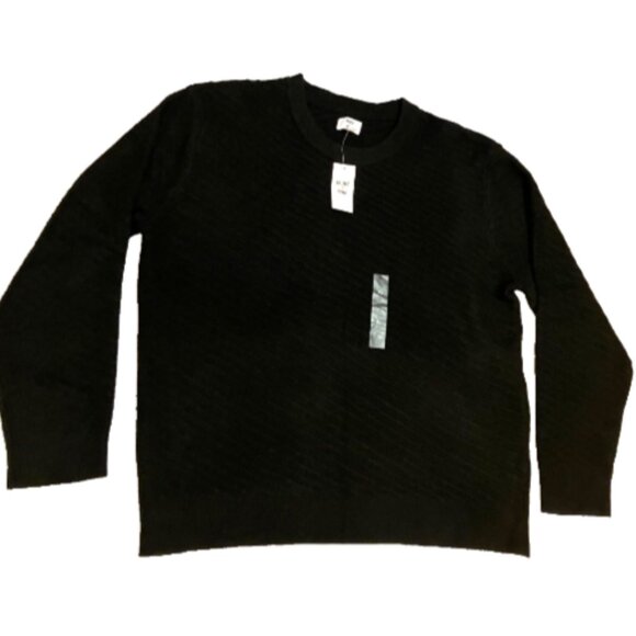 Mode of One Men's Relaxed-Fit Diagonal Texture Sweater Deep Black XL - Picture 2 of 4